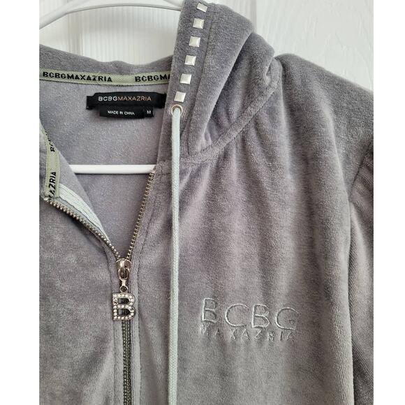 BCBG MaxAzria Velour Gray Zip Up Studded Hoodie Y2K Size MEDIUM - Picture 4 of 8